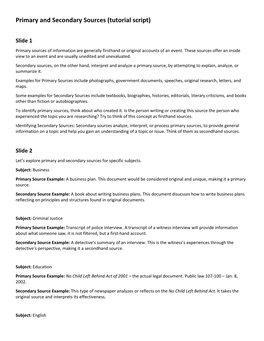 Primary and Secondary Sources (Tutorial Script)