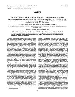 NOTES in Vitro Activities of Norfloxacin and Ciprofloxacin Against