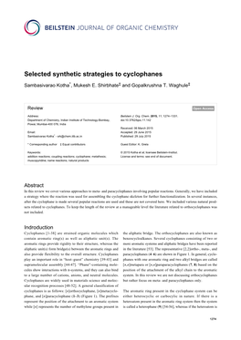 Selected Synthetic Strategies to Cyclophanes
