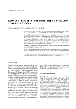 Records of Rare Aphyllophoroid Fungi on Scots Pine in Northern Sweden