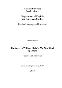 Department of English and American Studies Darkness in William Blake's