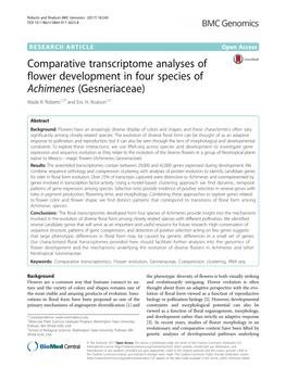 Comparative Transcriptome Analyses of Flower Development in Four Species of Achimenes (Gesneriaceae) Wade R