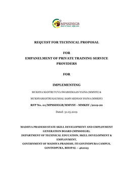 Request for Technical Proposal for Empanelment of Private Training Service Providers for Implementing