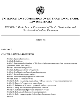 UNCITRAL Model Law on Procurement of Goods, Construction and Services with Guide to Enactment