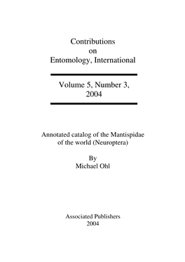 View of the Generic Level Classification of the New World Mantispidae (Neuroptera)