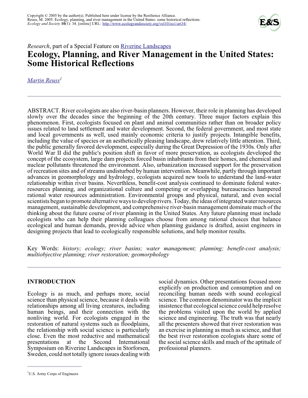 Ecology, Planning, and River Management in the United States: Some Historical Reflections