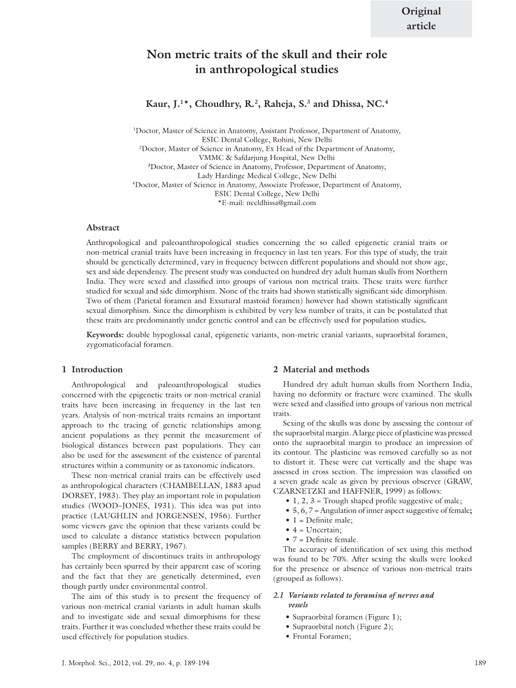 Non Metric Traits of the Skull and Their Role in Anthropological Studies