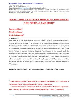 Root Cause Analysis of Defects in Automobile Fuel Pumps: a Case Study