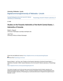 Studies on the Parasitic Helminths of the North Central States. I