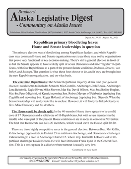 Alaska Legislative Digest - Commentary on Alaska Issues