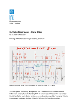 Karlheinz Stockhausen – Klang Bilder 03.11.2018 – 24.02.2019