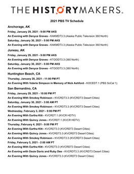 2021 PBS TV Schedule Anchorage, AK Juneau, AK Huntington Beach