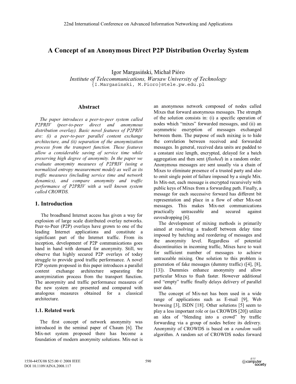 A Concept of an Anonymous Direct P2P Distribution Overlay System