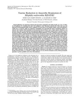 Taurine Reduction in Anaerobic Respiration of Bilophila Wadsworthia RZATAU