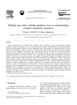 Multiple Prey Traits, Multiple Predators: Keys to Understanding Complex Community Dynamics