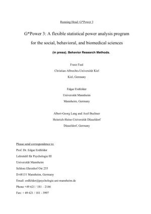 A Flexible Statistical Power Analysis Program for the Social, Behavioral, and Biomedical Sciences
