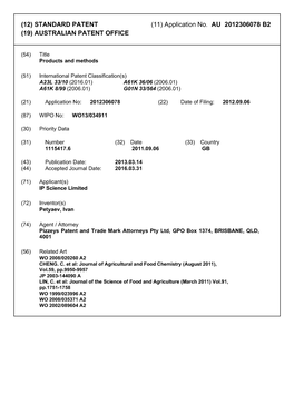(12) STANDARD PATENT (11) Application No. AU 2012306078 B2 (19) AUSTRALIAN PATENT OFFICE