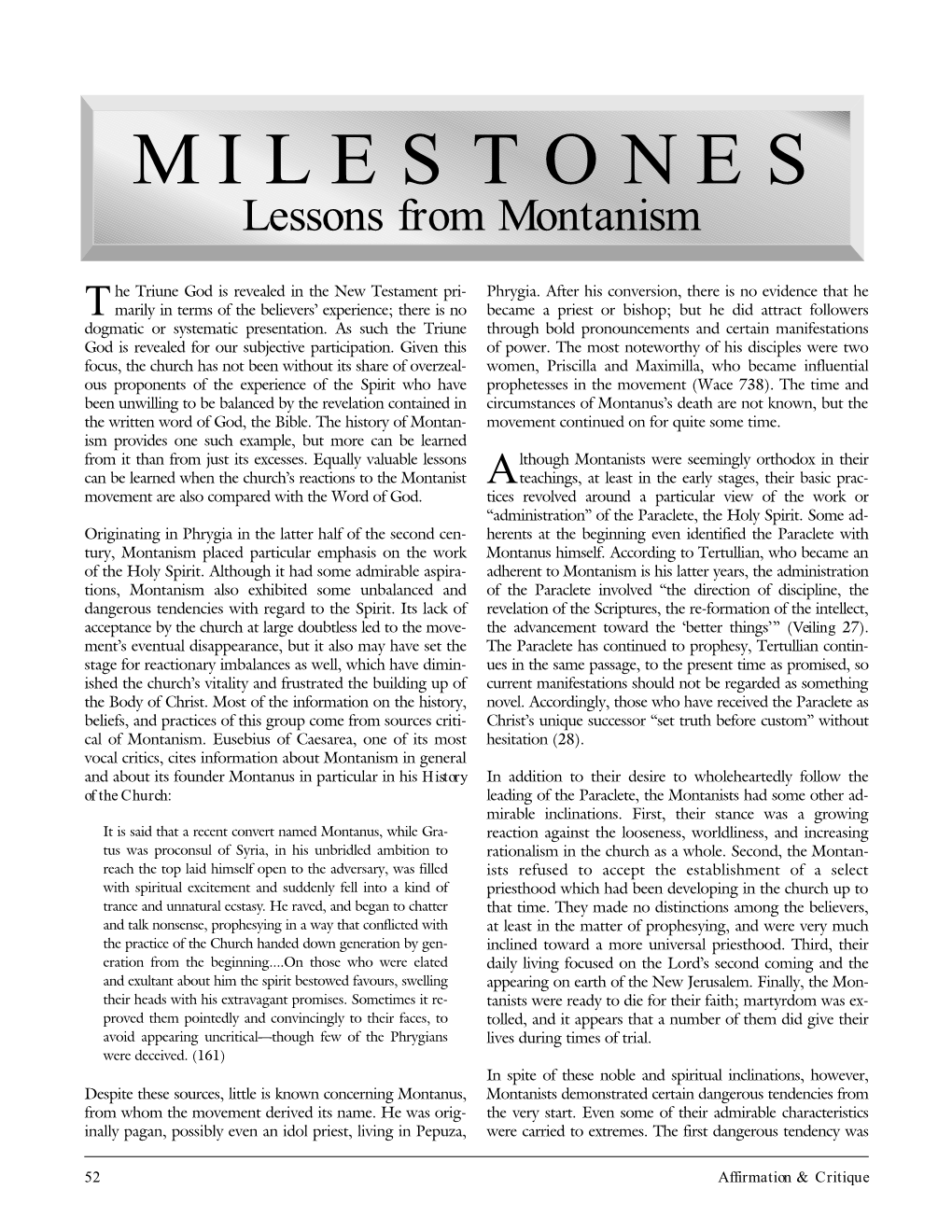 Milestones Lessons from Montanism