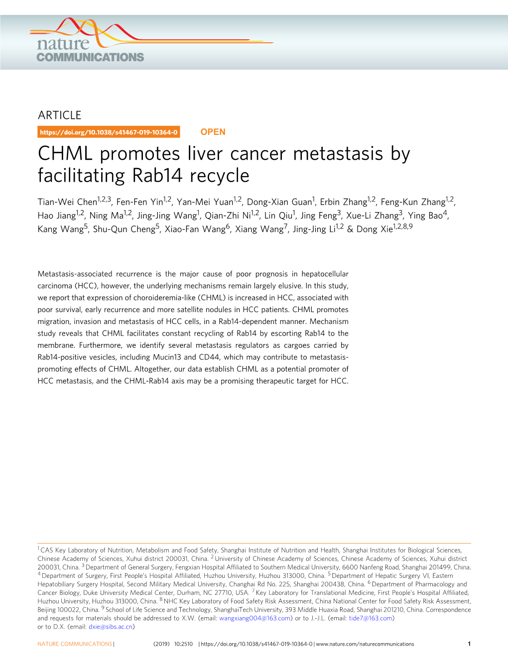 CHML Promotes Liver Cancer Metastasis by Facilitating Rab14 Recycle
