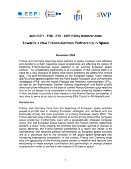 Towards a New Franco-German Partnership in Space