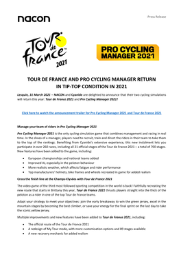 Tour De France and Pro Cycling Manager Return in Tip-Top Condition in 2021