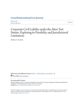 Corporate Civil Liability Under the Alien Tort Statute: Exploring Its Possibility and Jurisdictional Limitations Matthew E