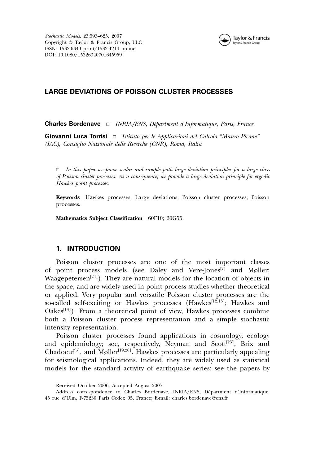 Large Deviations of Poisson Cluster Processes 1