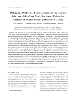 Polyamine Profiles of Some Members of the Gamma Subclass of the Class Proteobacteria : Polyamine Analysis of Twelve Recently Described Genera