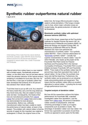 Synthetic Rubber Outperforms Natural Rubber 1 April 2019