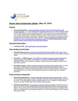 Human Space Exploration Update (May 5-9, 2014)