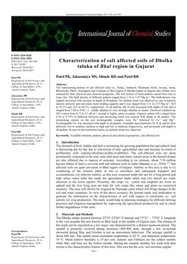 Characterization of Salt Affected Soils of Dholka Taluka of Bhal Region In