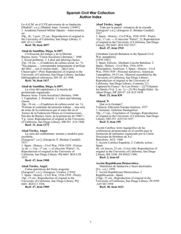 Spanish Civil War Collection Author Index