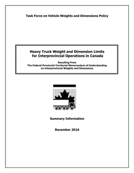 Heavy Truck Weight and Dimension Limits for Interprovincial Operations in Canada