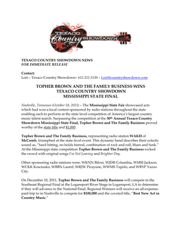 Topher Brown and the Family Business Wins Texaco Country Showdown Mississippi State Final