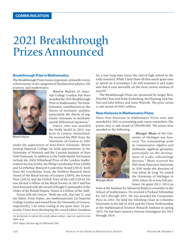 2021 Breakthrough Prizes Announced