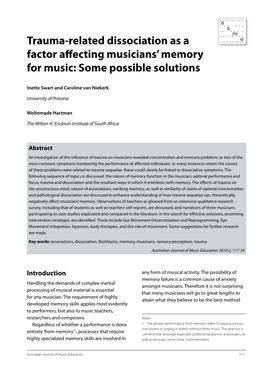 Trauma-Related Dissociation As a Factor Affecting Musicians