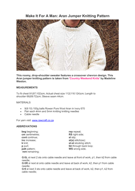 Make It for a Man: Aran Jumper Knitting Pattern