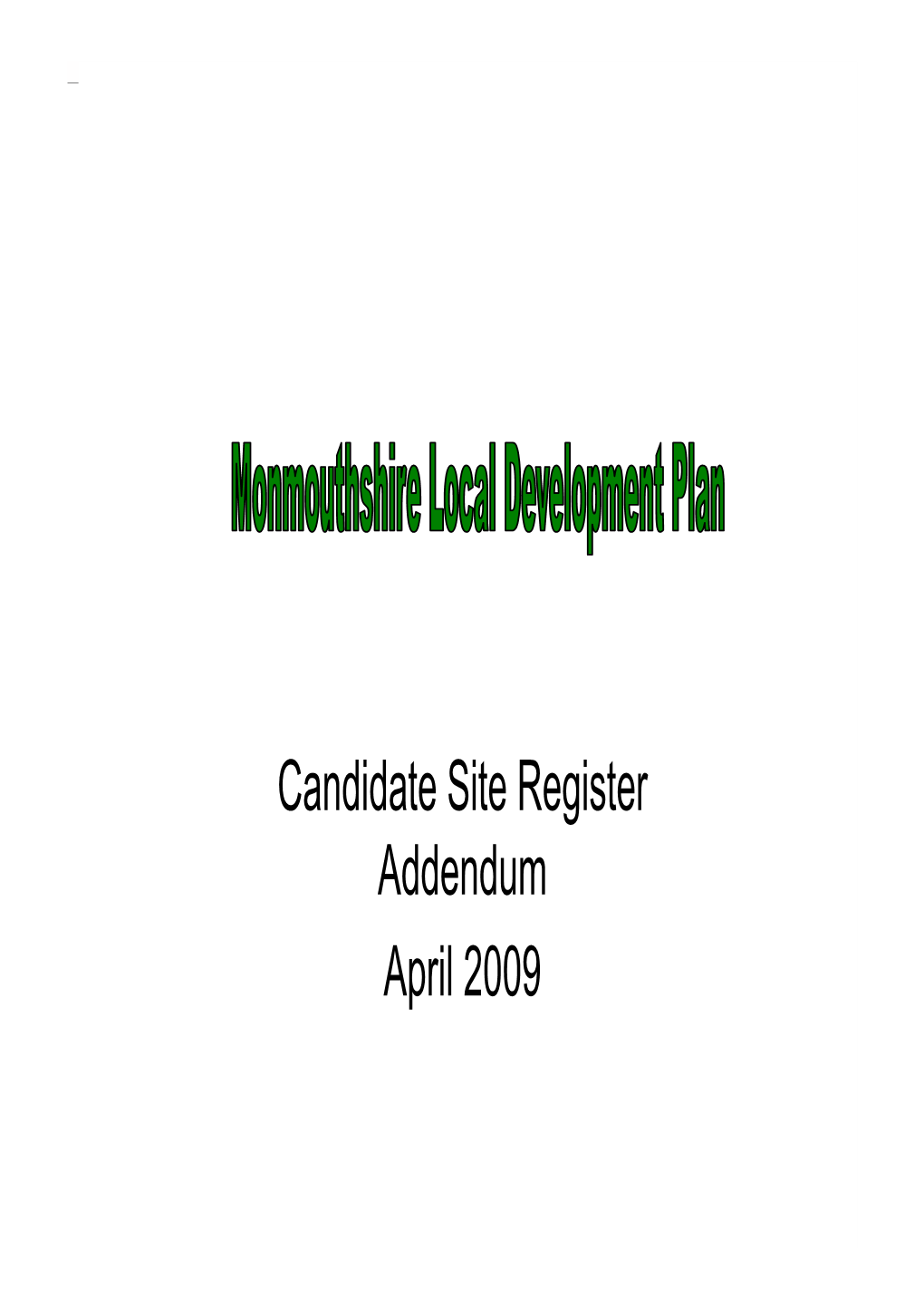 Candidate Site Register Addendum April 2009