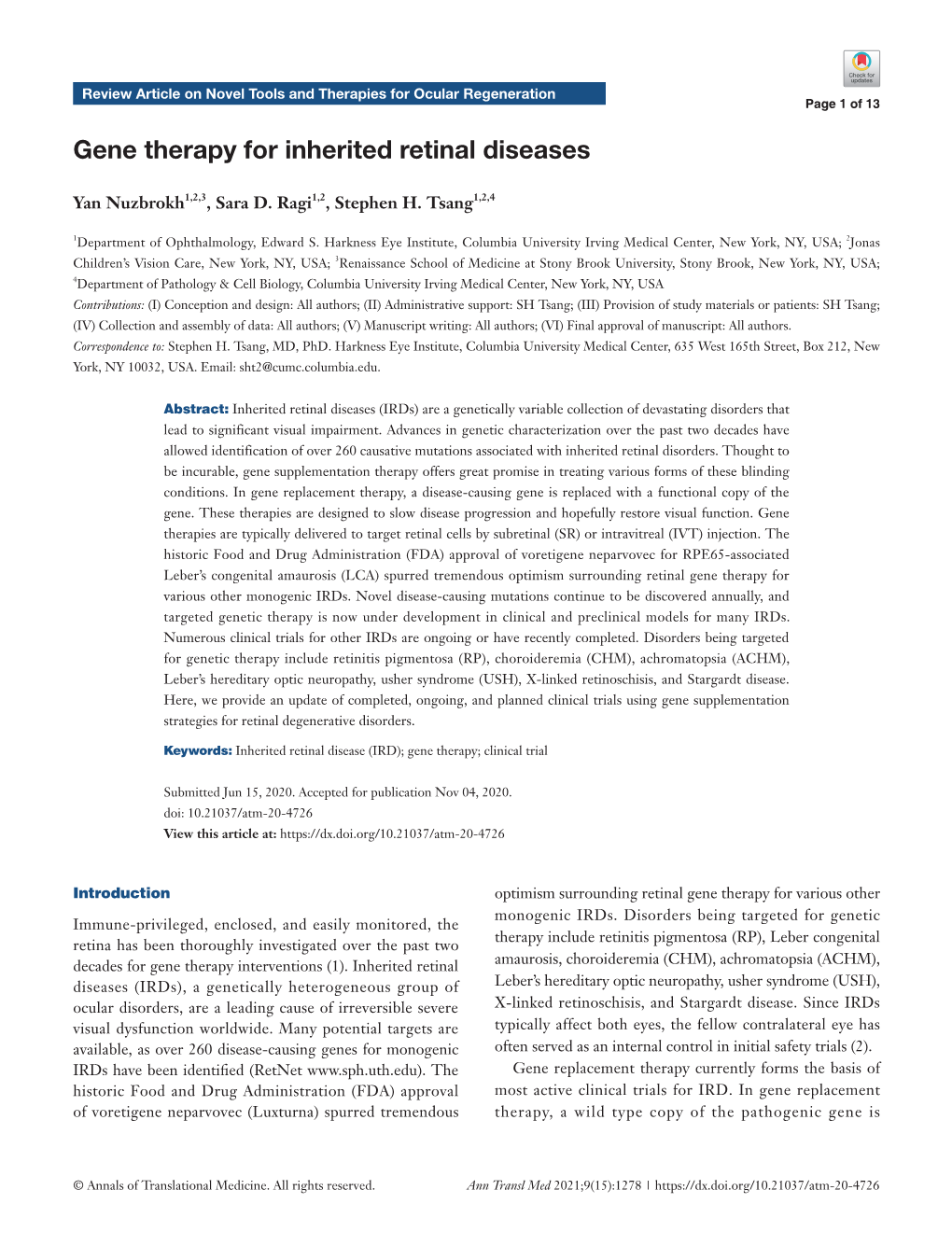 Gene Therapy for Inherited Retinal Diseases