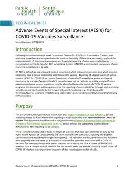 Adverse Events of Special Interest (Aesis) for COVID-19 Vaccines