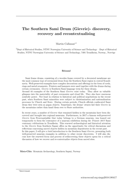 The Southern Sami Drum (Gievrie)- Discovery, Recovery and Recontextualising