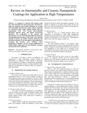 Review on Intermetallic and Ceramic Nanoparticle Coatings for Application in High Temperatures