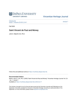 Saint Vincent De Paul and Money