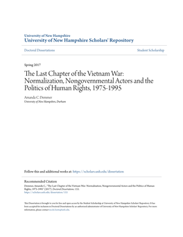 The Last Chapter of the Vietnam War: Normalization, Nongovernmental Actors and the Politics of Human Rights, 1975-1995 Amanda C