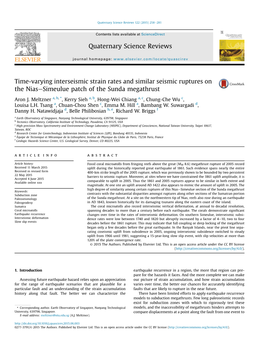 Time-Varying Interseismic Strain Rates and Similar Seismic Ruptures on the Niasesimeulue Patch of the Sunda Megathrust