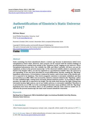 Authentification of Einstein's Static Universe of 1917