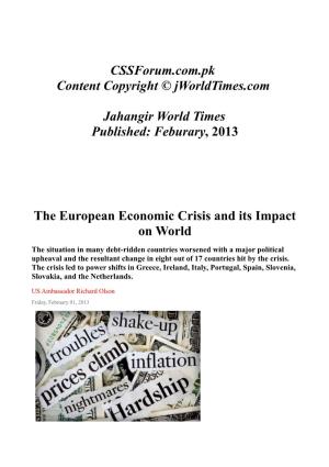 Feburary, 2013 the European Economic Crisis