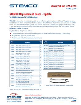 STEMCO Replacement Hoses - Update To: All Distributors of STEMCO Products