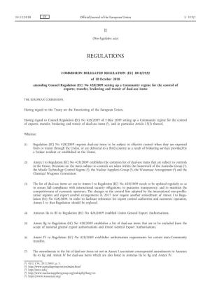 Of 10 October 2018 Amending Council Regulation (EC) No 428/2009