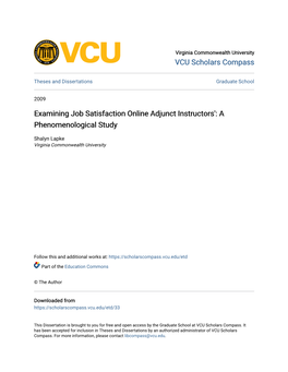 Examining Job Satisfaction Online Adjunct Instructors': a Phenomenological Study